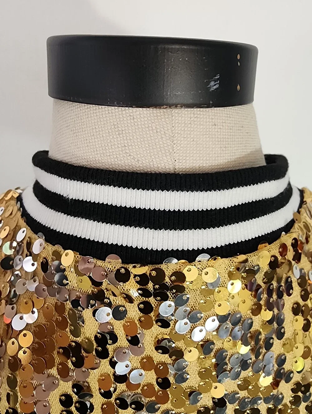 Anna-Kaci Jacket Gold Sequin Bomber Style Sparling Gold Size S - Picture 11 of 17